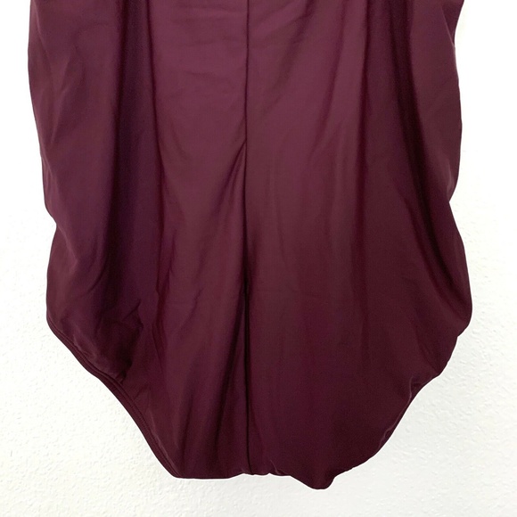 Aqua Green Burgundy Mesh Inset One Piece Swimsuit - Picture 8 of 8